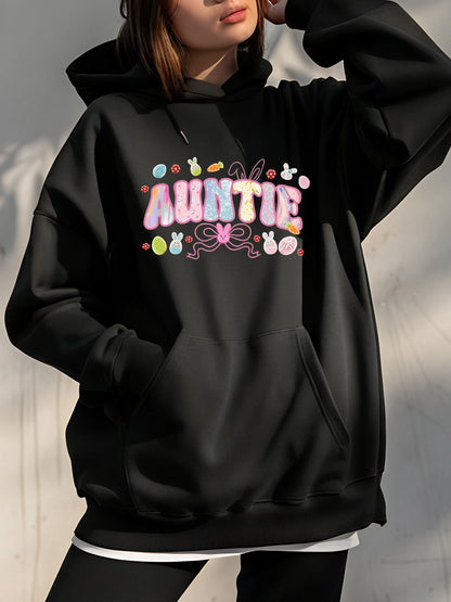 Auntie Easter Bunny Eggs Hoodie Women Spring Fashion Cute Print Sweatshirt Outfit
