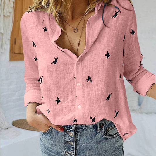 Korean Fashion Blue Pink Lapel Shirt Women's