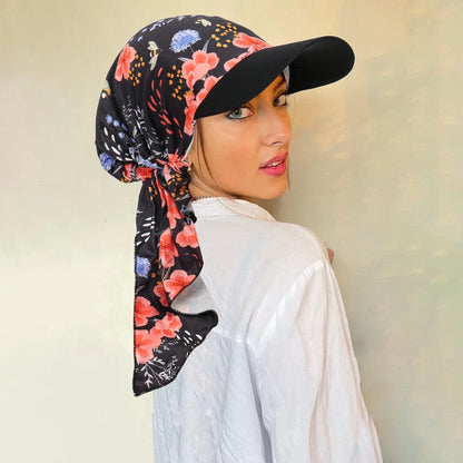New Muslim Floral Print Hijab Turban Hat for Women Visor Baseball Cap Sun Hats