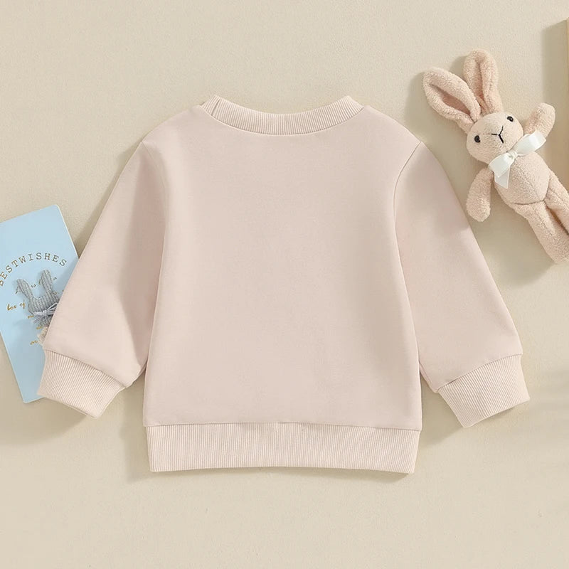 0-3Y Toddler Baby Boy Girl Easter Outfit Crewneck Sweatshirt Letter Long Sleeve Pullover Spring Shirt Tops
