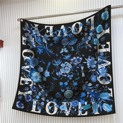 90cm Square Scarf Women Fashion Floral Twill Silk Shawl Hijab Luxury Bandana Foulard Neckerchief