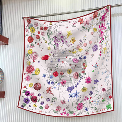 90cm Square Scarf Women Fashion Floral Twill Silk Shawl Hijab Luxury Bandana Foulard Neckerchief