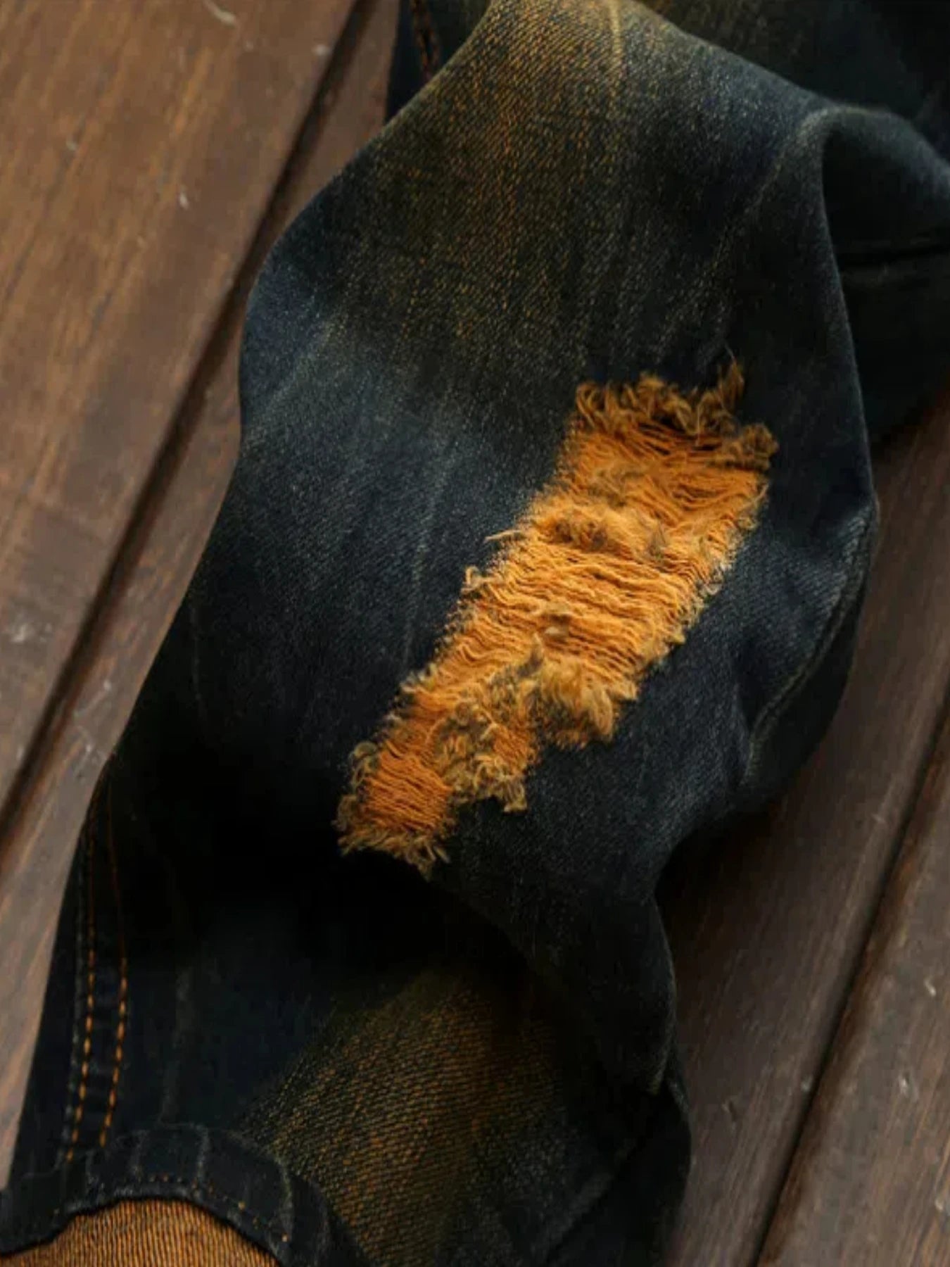 Men's Straight Fit Ripped Old Jeans With Patch Pants