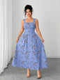 Plus Size Women's Floral Print Spaghetti Strap A-Line Midi Dress