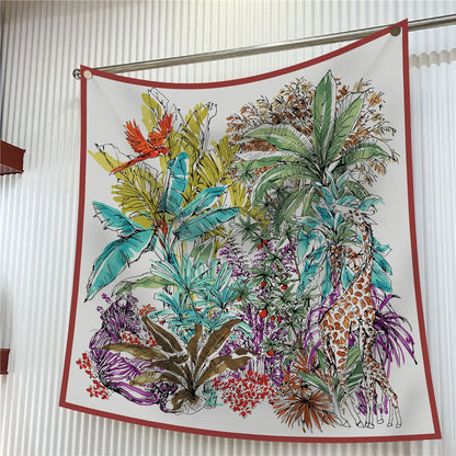 90cm Square Scarf Women Fashion Floral Twill Silk Shawl Hijab Luxury Bandana Foulard Neckerchief