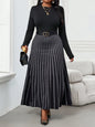 Plus Size Long Sleeve Midi Dress with Chain Print and Belted Waist for Office or Holiday Wear