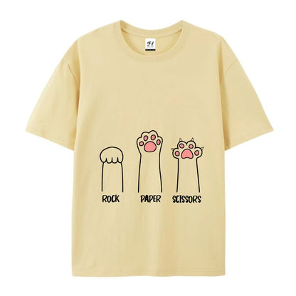 Rock Paper Scissors T-Shirt Casual Crewneck Tops Summer Cotton Loose  FunnyCat Print Clothes Women Fashion Oversize
