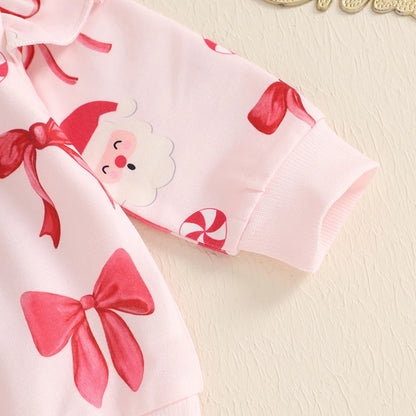 Toddler Girl Christmas Dress Red Plaid Ruffle Sleeve Santa Claus Printed Baby Girls Outfits with Leggings and Headband