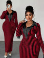 Various Colors & Houndstooth Collared Bodycon Long Sleeve Dress with Button Front
