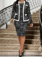 Elegant Tweed Office Suit Set for Women - Long Sleeve Blazer & Pencil Skirt, Plus Size, Business Casual