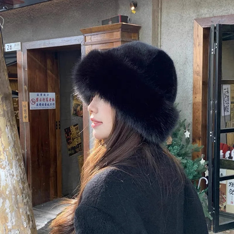 New Style Fake Fox mink Fur Hats Super Soft Women Winter Hat Cotton Lining Warm Fashion Ski Beanies Plush Solid Color