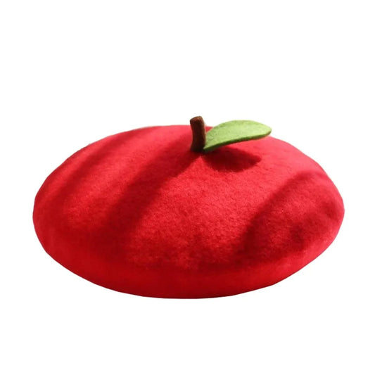 Lady Fresh Cute Fruit Flat Painter Wool Felt Orange Apple Lemon Pink Gift Green Leaf Kids Handmade Warm Berets Caps