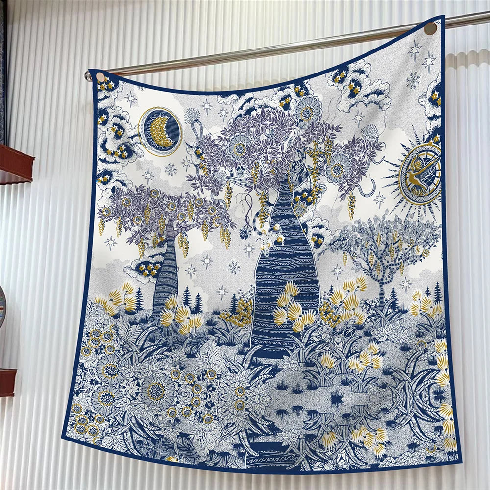 90cm Square Scarf Women Fashion Floral Twill Silk Shawl Hijab Luxury Bandana Foulard Neckerchief