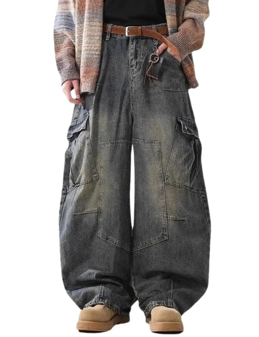 Baggy Barrel Jeans Wide Leg Cargo Jeans Loose Denim For Men And Women