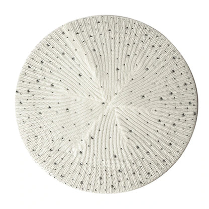 Handmade Women Rhinestone Beret Knitted Stripe Solid Hat Female Ladies Warm Flexible Berets Girls Lady Casual Bonnet