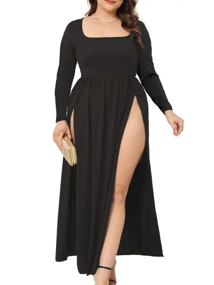 Plusi Women Square Neck Long Sleeve Maxi Dress