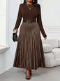 Plus Size Long Sleeve Midi Dress with Chain Print and Belted Waist for Office or Holiday Wear