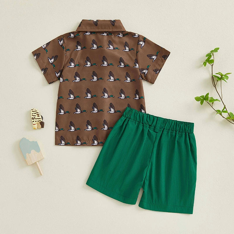 Adorable Infant Boy s Summer Ensemble featuring Cute Duck Print Shirt and Matching Shorts for a Stylish Look
