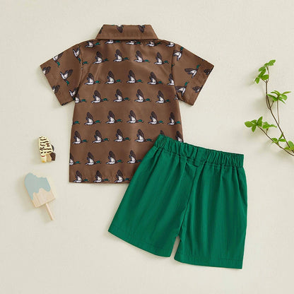 Adorable Infant Boy s Summer Ensemble featuring Cute Duck Print Shirt and Matching Shorts for a Stylish Look