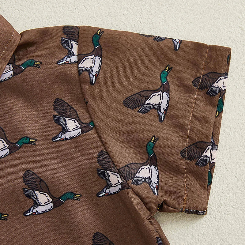 Adorable Infant Boy s Summer Ensemble featuring Cute Duck Print Shirt and Matching Shorts for a Stylish Look