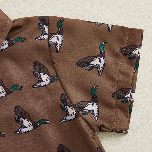 Adorable Infant Boy s Summer Ensemble featuring Cute Duck Print Shirt and Matching Shorts for a Stylish Look