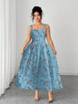 Plus Size Women's Floral Print Spaghetti Strap A-Line Midi Dress