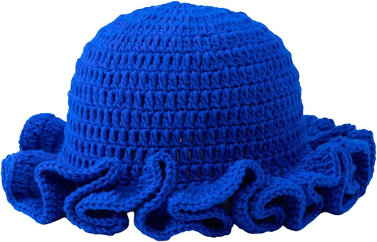 Women's Boho Crochet Ruffle Bucket Hat, Foldable Handmade Summer Beach Cap, Stylish Sun Hat