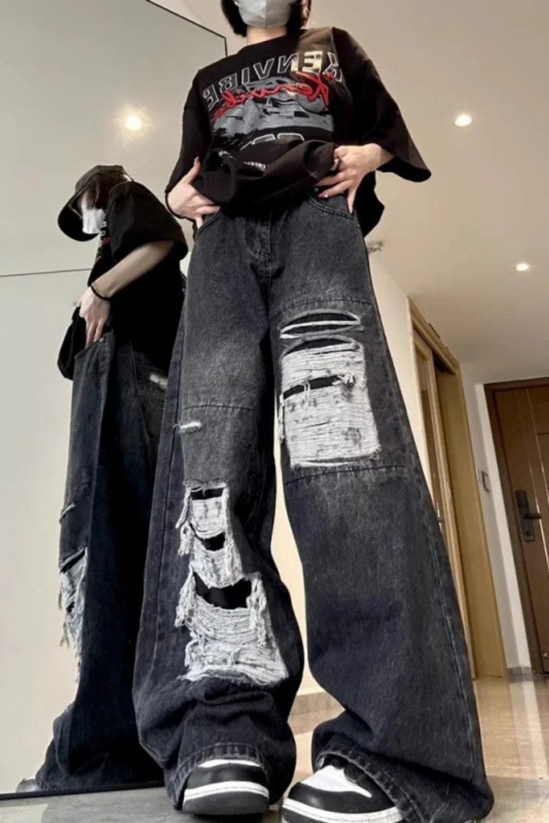 Baggy Jeans for Women Men Ripped Straight Leg