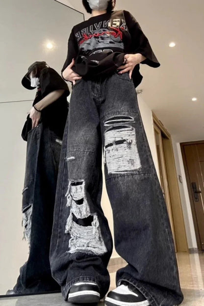 Baggy Jeans for Women Men Ripped Straight Leg