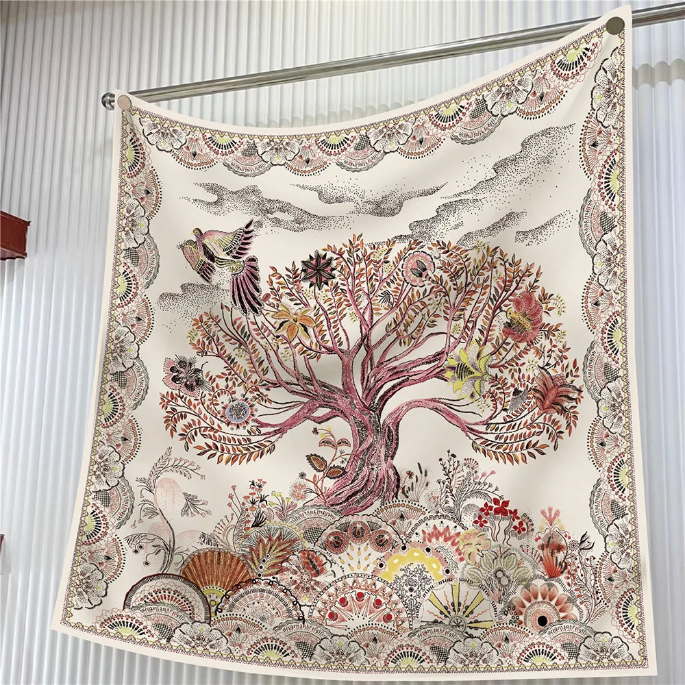 90cm Square Scarf Women Fashion Floral Twill Silk Shawl Hijab Luxury Bandana Foulard Neckerchief