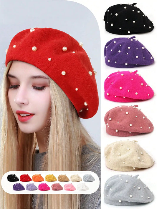 1pc Women Solid Color Wool Casual Beret Hat, Elegant Luxury Style