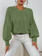 Cable Knit Lantern Sleeve Sweater for Women, Cozy Pullover with V-Neck Design