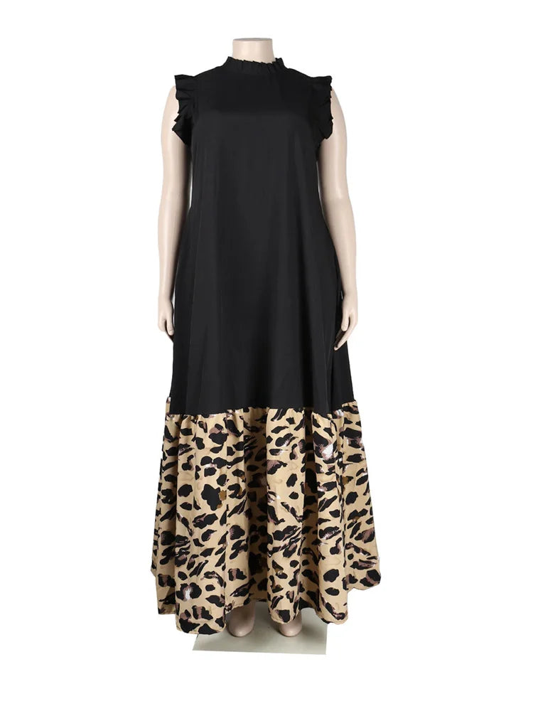 Wm star Plus Size Patchwork Elegant Full Length  Maxi Dress