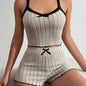 New Womens Ribbed Knit Pajama Set Lace Trim Bow Cami Crop Top Lettuce Hem Shorts Loungewear Sleepwear Cute Soft 2 Piece