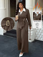 Women's Lapel Long Sleeve Blazer & Wide Leg Pants Suit Set Thermal Soft Fabric