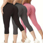 3pcs Women's Long Sports Leggings, High-Waist Sports Trousers With Mobile Phone Pocket,