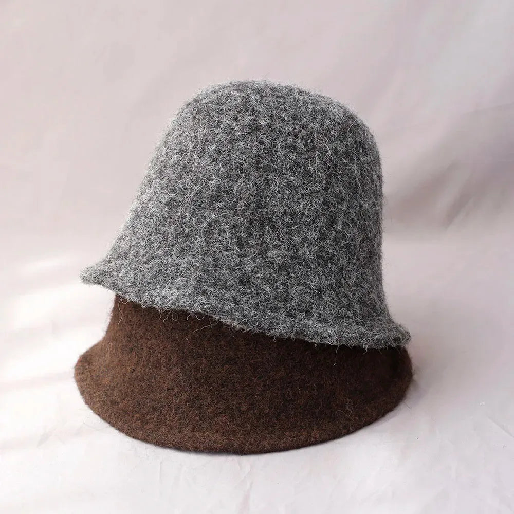 new  wool Women's Bucket Hat Panama Cap Autumn Winter Warm Soft Foldable Chapeau
