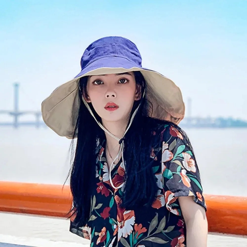 Wide Brim UPF 50+ Sun Hat Women Anti-UV Protection Hiking  Fold Summer Solid Beach Hat