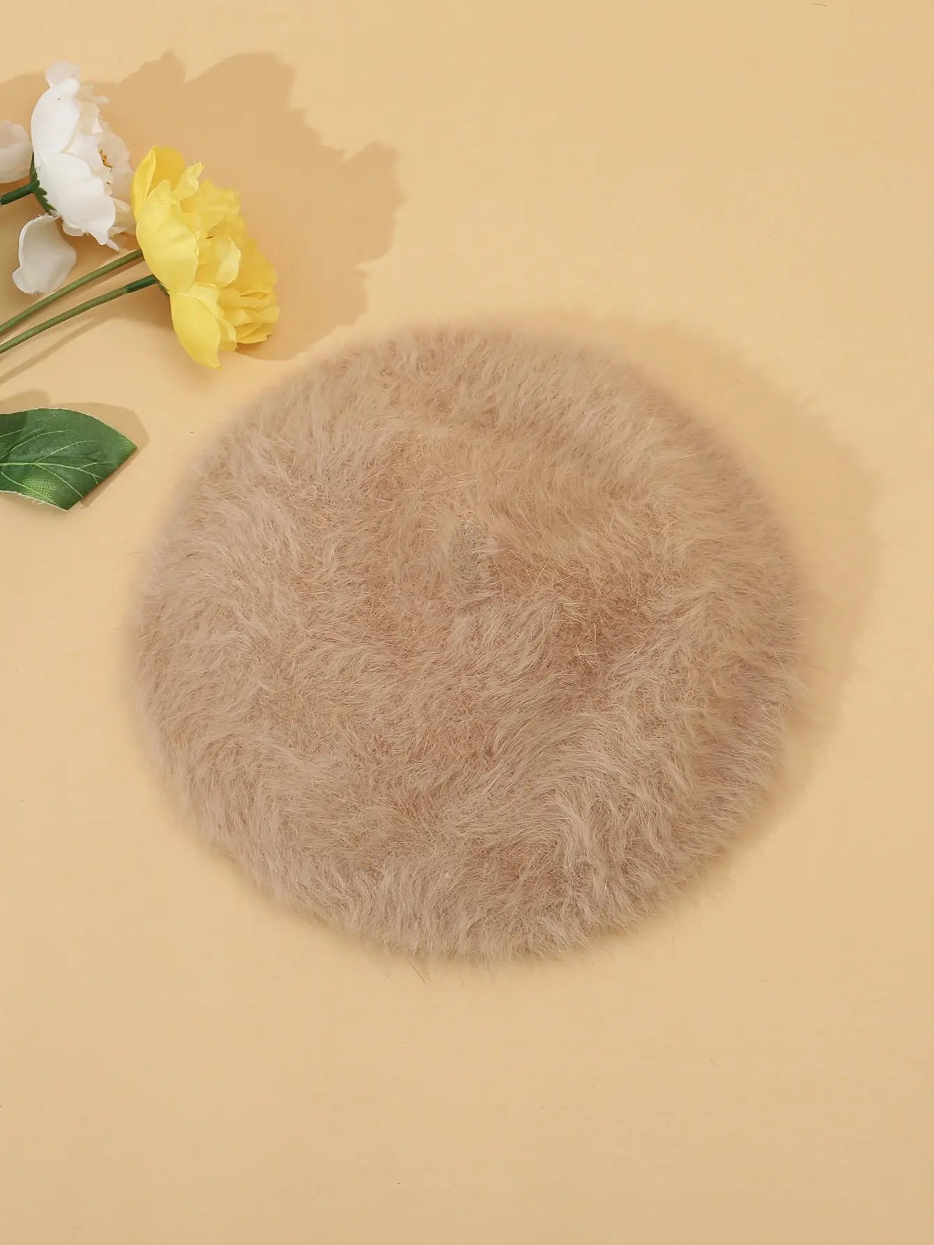 1pc Fashionable Classic Warm Solid Color Rabbit Fur Beret Winter Fall