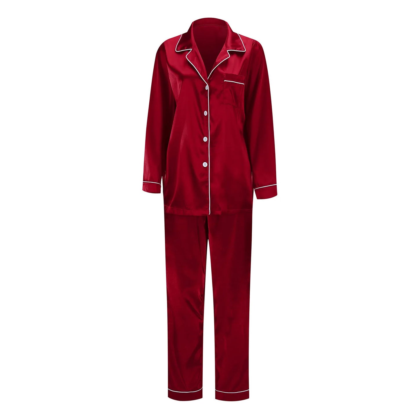 Hot Red Womens Satin Pajama Sets 2 Piece Family Outfits Mother Sleepwear Christmas Home Clothes Pyjamas Suits Ice Silk Homewear