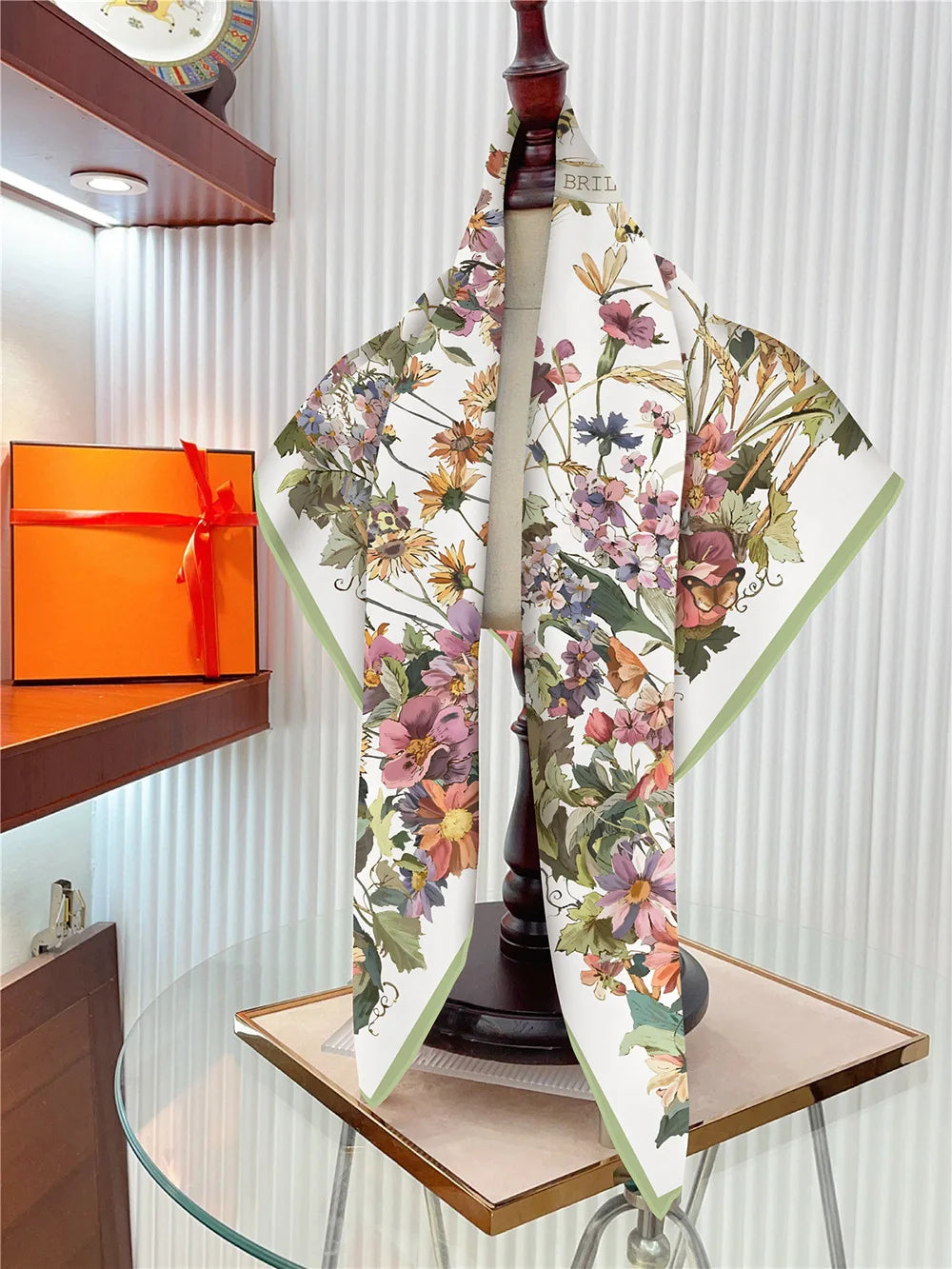 90cm Square Scarf Women Fashion Floral Twill Silk Shawl Hijab Luxury Bandana Foulard Neckerchief