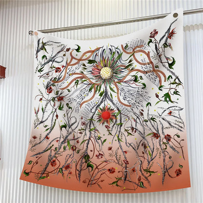 90cm Square Scarf Women Fashion Floral Twill Silk Shawl Hijab Luxury Bandana Foulard Neckerchief