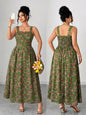 Plus Size Women's Floral Print Spaghetti Strap A-Line Midi Dress