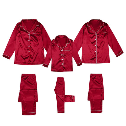 Hot Red Womens Satin Pajama Sets 2 Piece Family Outfits Mother Sleepwear Christmas Home Clothes Pyjamas Suits Ice Silk Homewear