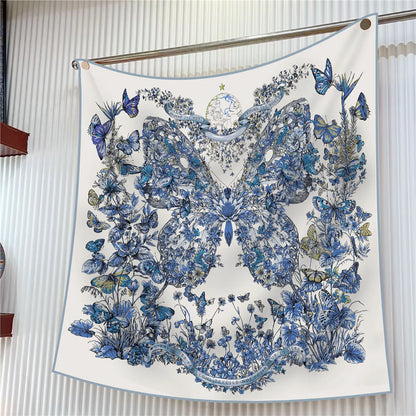 90cm Square Scarf Women Fashion Floral Twill Silk Shawl Hijab Luxury Bandana Foulard Neckerchief