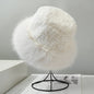 Classical Black White Fluffy Fur Women Bucket Hat  Mongolian Cap  Cold-proof Furry Basin Caps