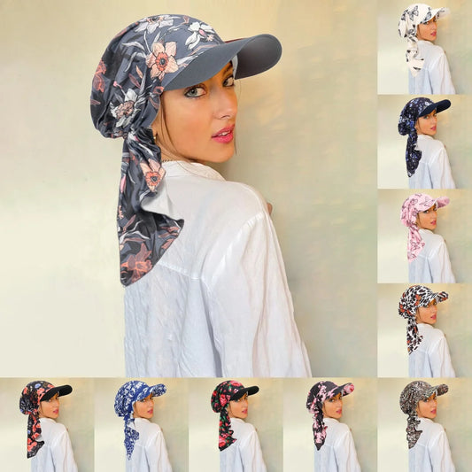 New Muslim Floral Print Hijab Turban Hat for Women Visor Baseball Cap Sun Hats