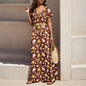Women Slim Floral Print Long Dresses With Belt  2pcs A Line Maxi Dress Female Short Sleeve Streetwear Dresses