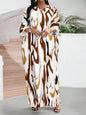 Plus Size Maxi Dress  Abstract Black & Cream Print, Loose Fit, V-Neck,  Casual Wear