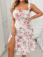 Plus Size Boho Floral Tie Front Cami Dress with Side Slit for Summer